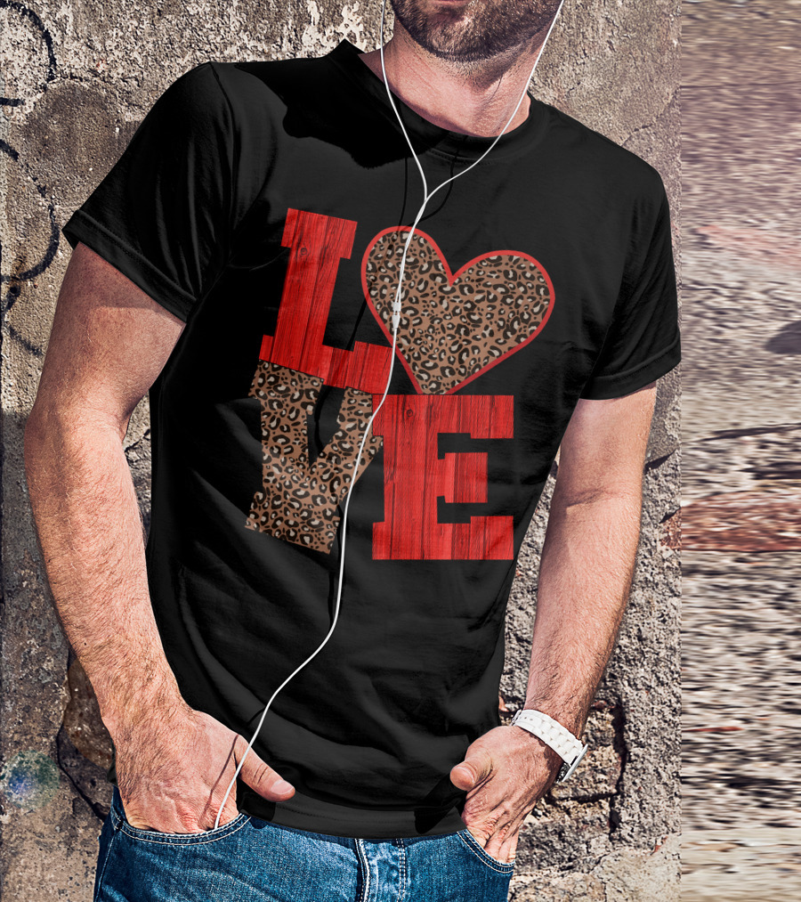 Love Valentine Red Wood Leopard Print T-Shirt