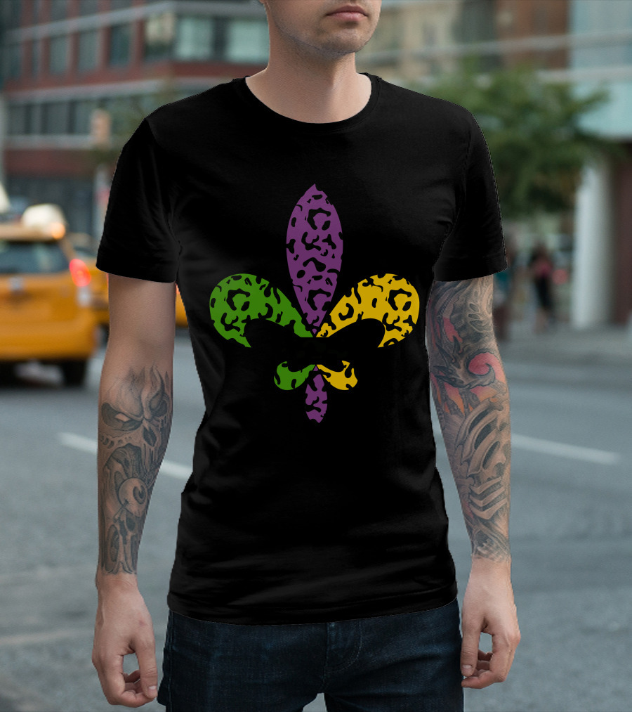 Fleur De Lis Mardi Gras Leopard Print T-Shirt