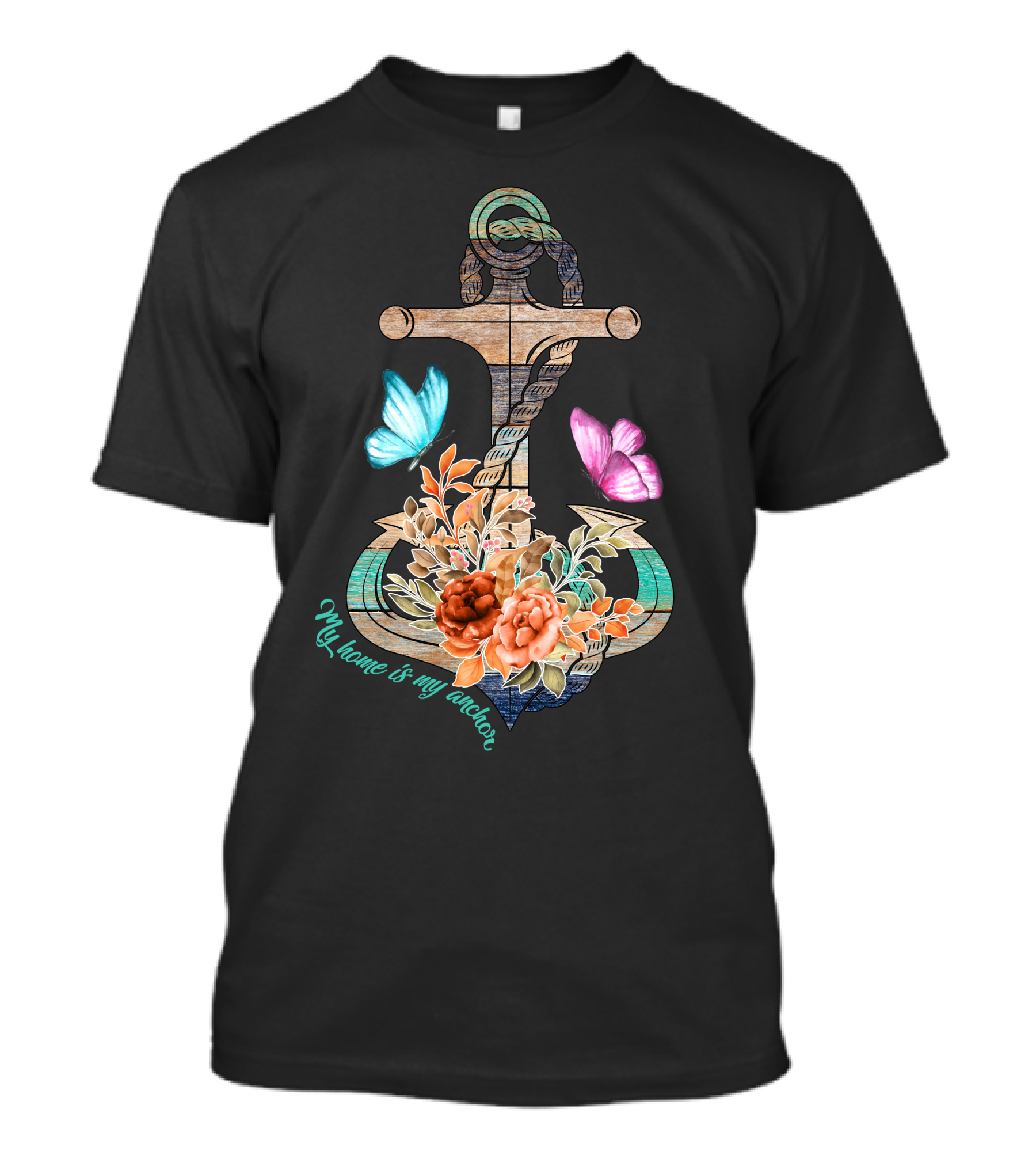 My Home Is My Anchor Butterfly Floral T-Shirt