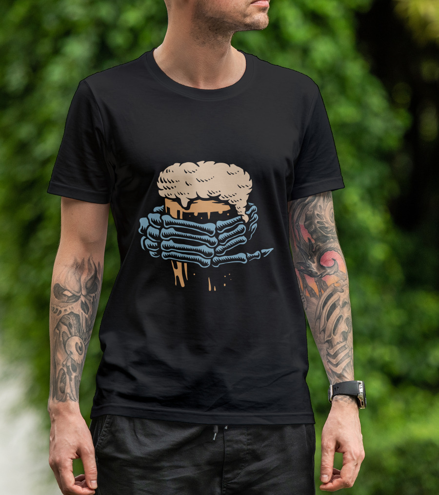 Worry Less And Drink Beer Frothy Mug Skeleton Hands T-Shirt