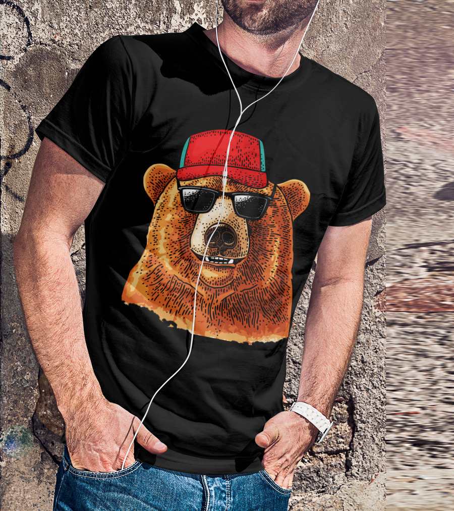 Bear With Red Baseball Cap And Sunglasses T-Shirt