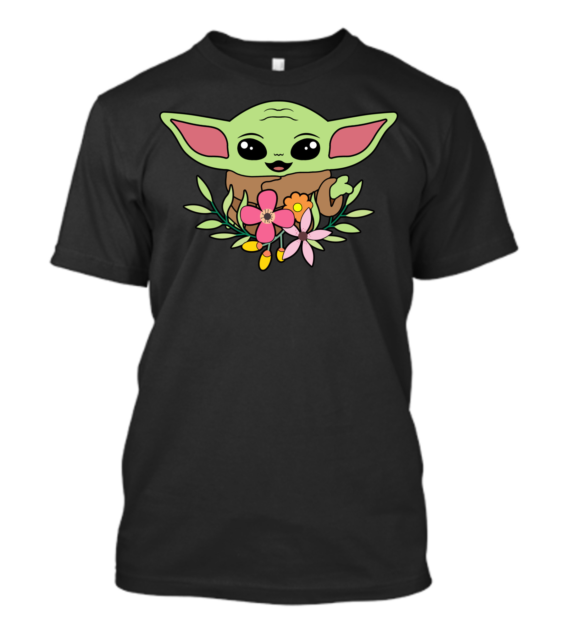 Baby Yoda Surrounded By Bright Flowers T-Shirt