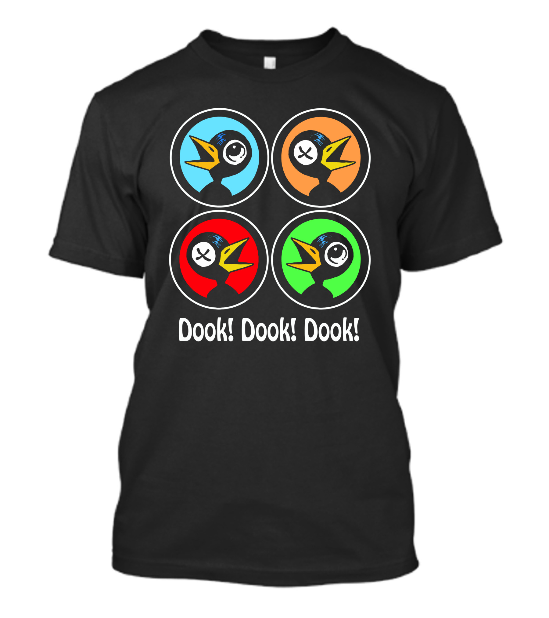 Dook Dook Dook Drinky Crow Cartoon Circles Colorful Character Faces T-Shirt