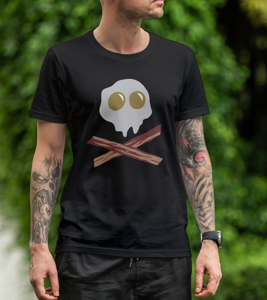 Egg And Bacon Skull And Crossbones T-Shirt