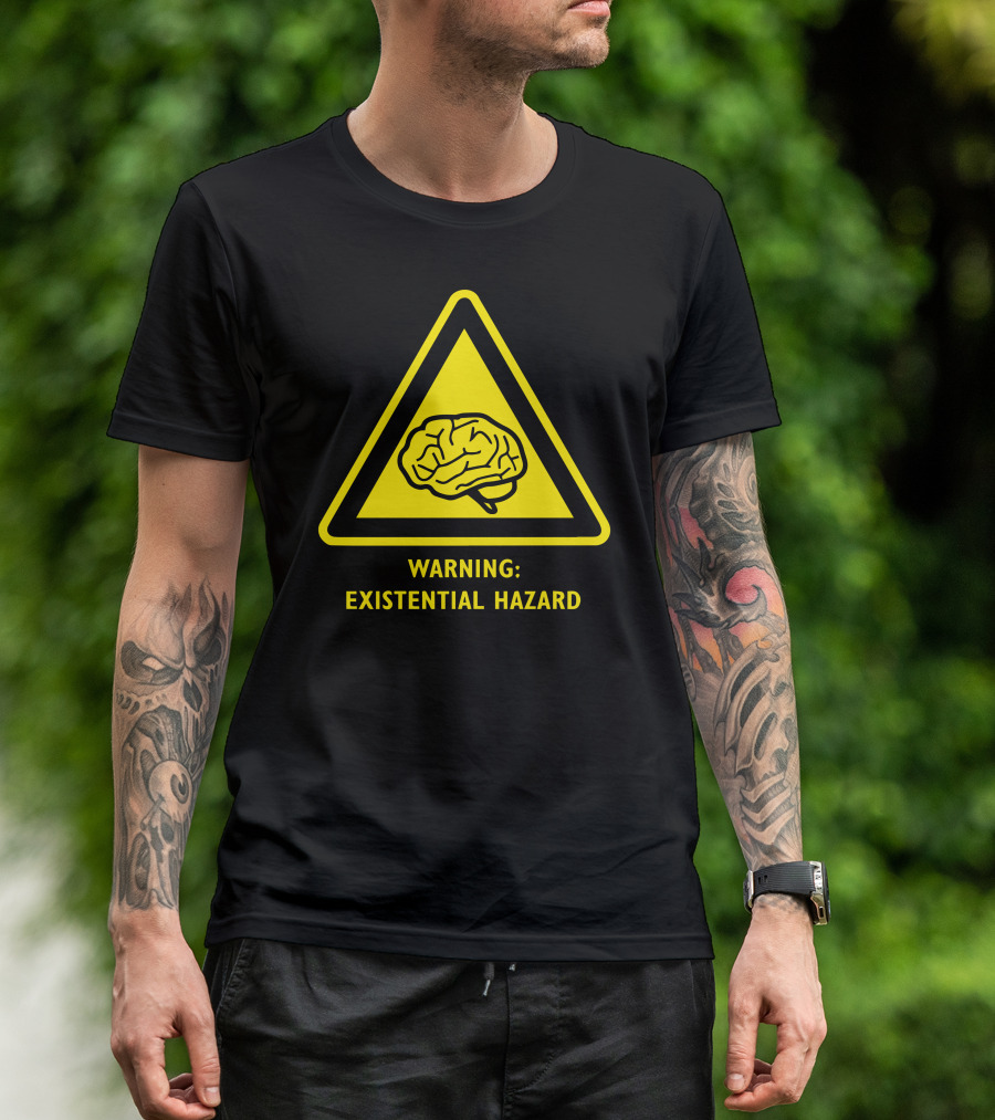Warning Brain Existential Hazard Triangle Sign T-Shirt