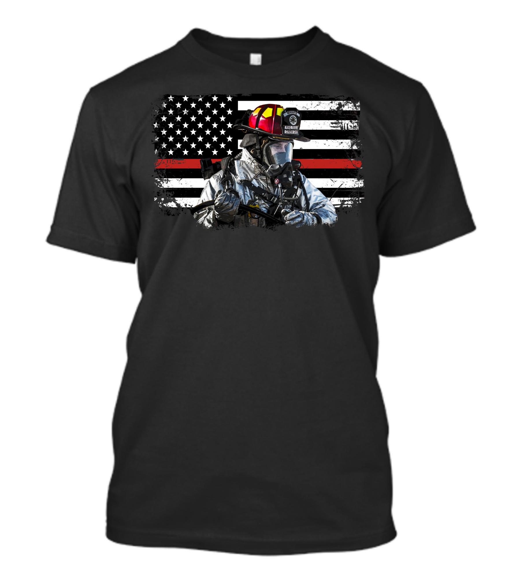 Firefighter Rescue American Flag With Helmet And Mask T-Shirt