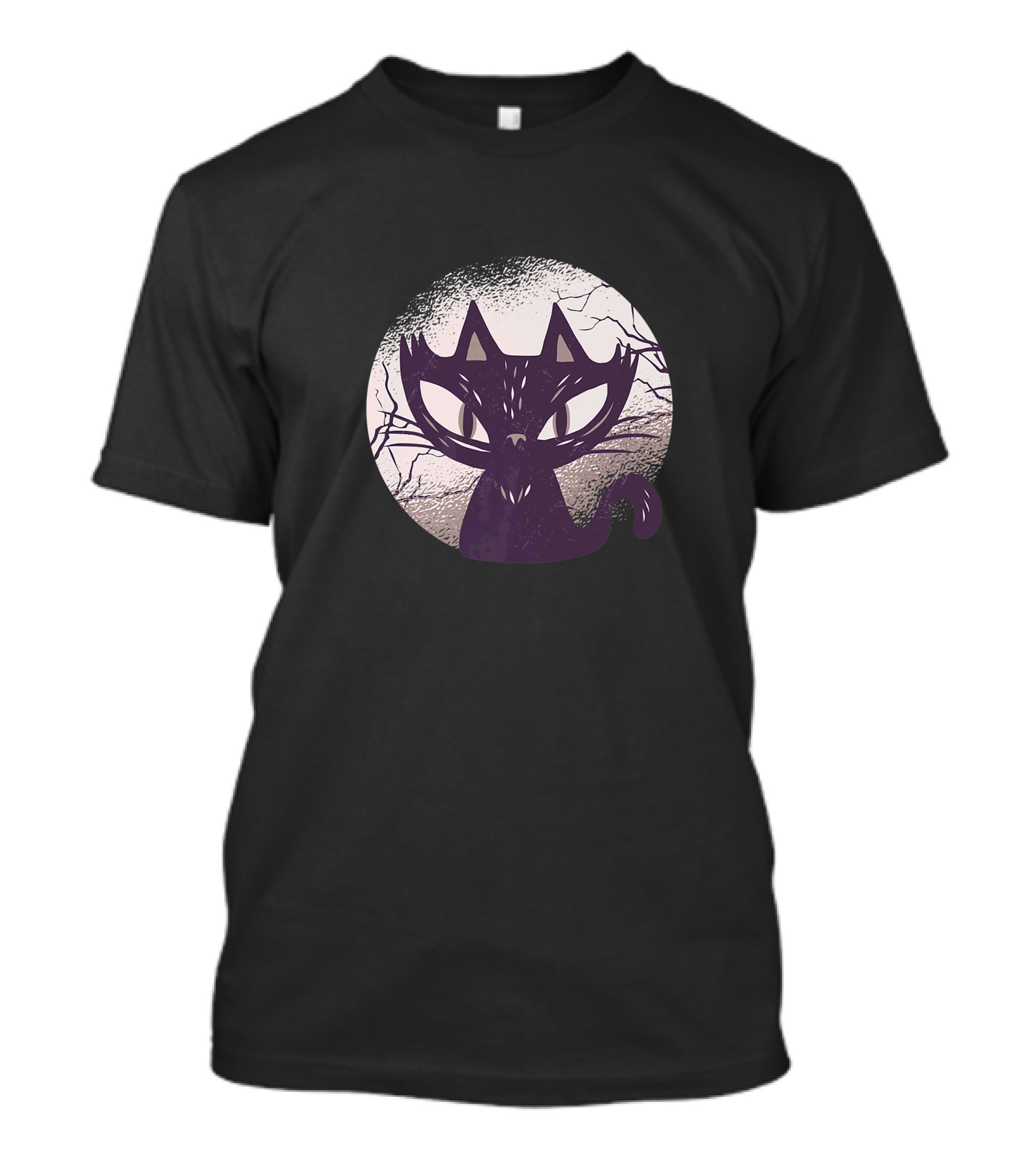 Halloween Black Cat With Full Moon And Creepy Trees For Kitty Lover T-Shirt