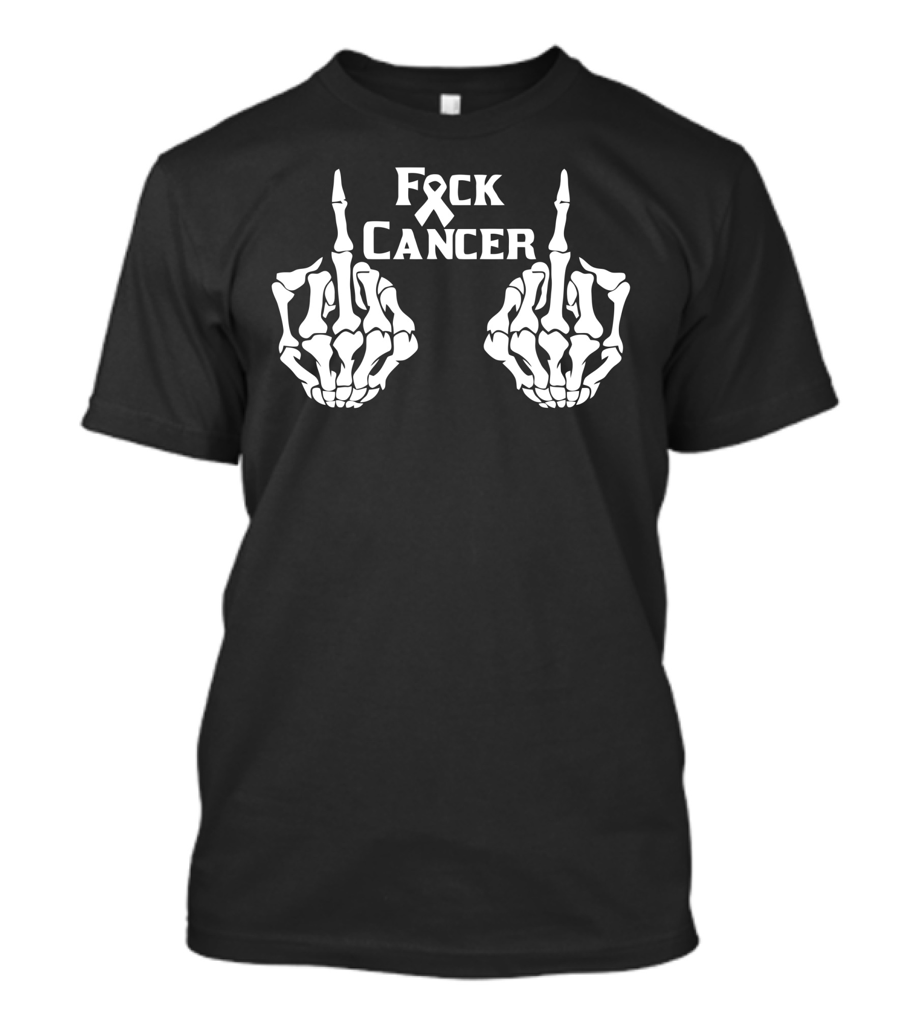 Fxxk Cancer Ribbon Skeleton Middle Finger T-Shirt