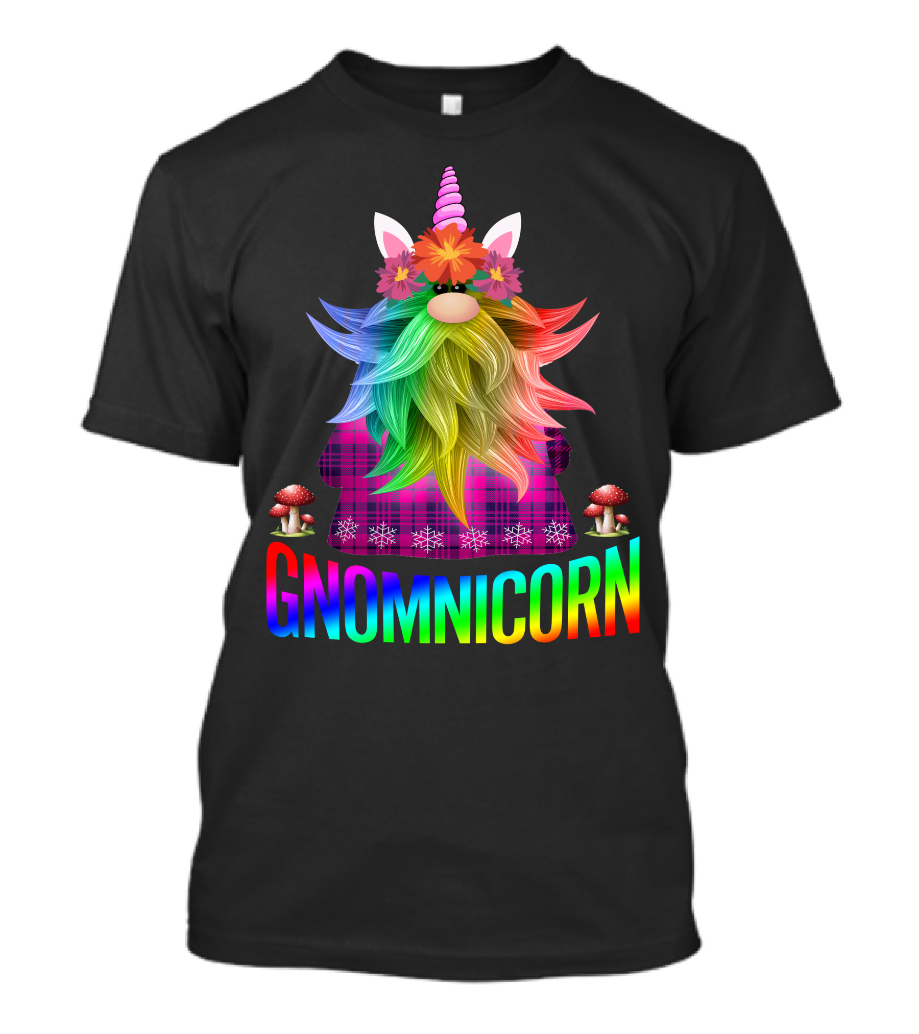 Gnomnicorn Rainbow Gnome With Unicorn Horn And Mushroom Accents T-Shirt
