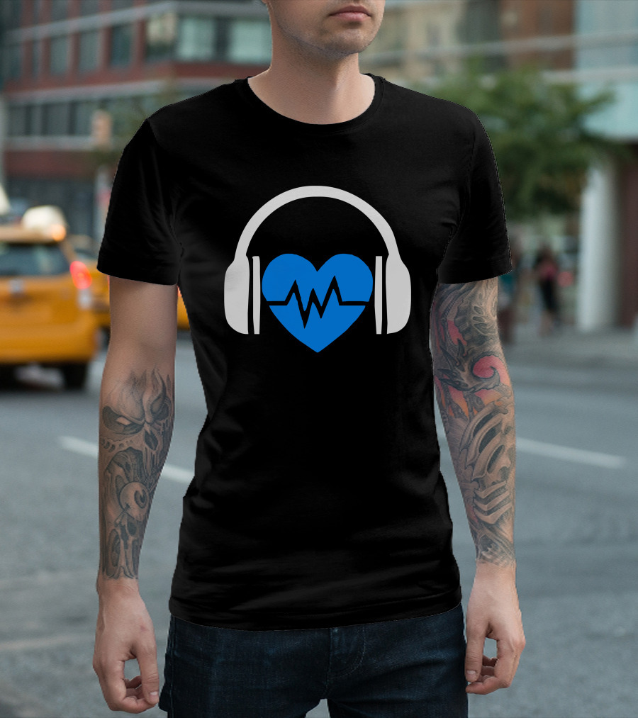 Heart Beat Headphones Blue Heartbeat Music Vibes T-Shirt