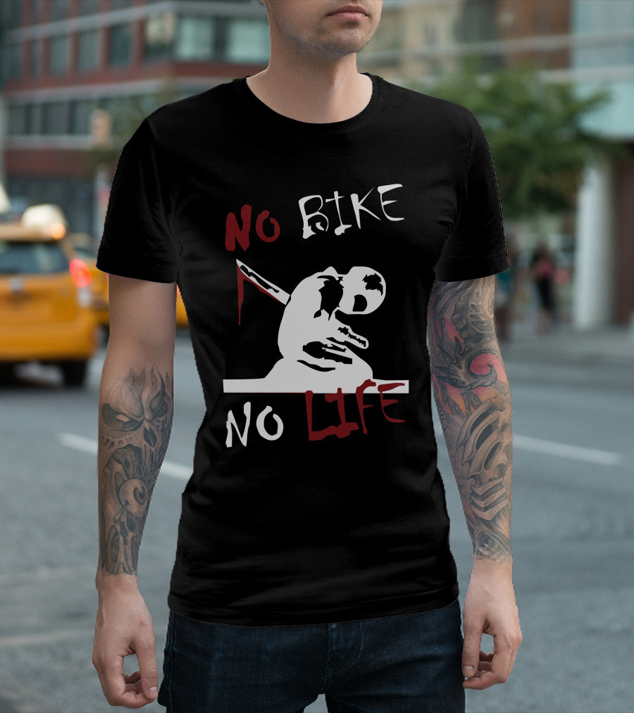 NO BIKE NO LIFE Grim Reaper Motif T-Shirt
