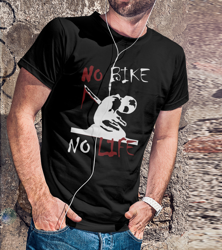 NO BIKE NO LIFE Grim Reaper Motif T-Shirt