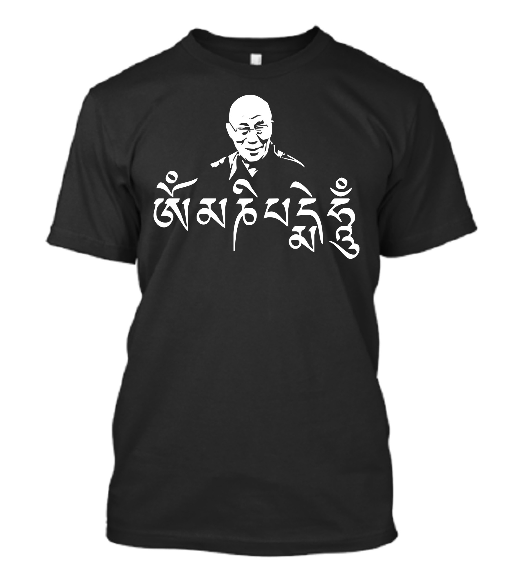 Om Mani Padme Hum Tibetan Calligraphy With Spiritual Figure T-Shirt