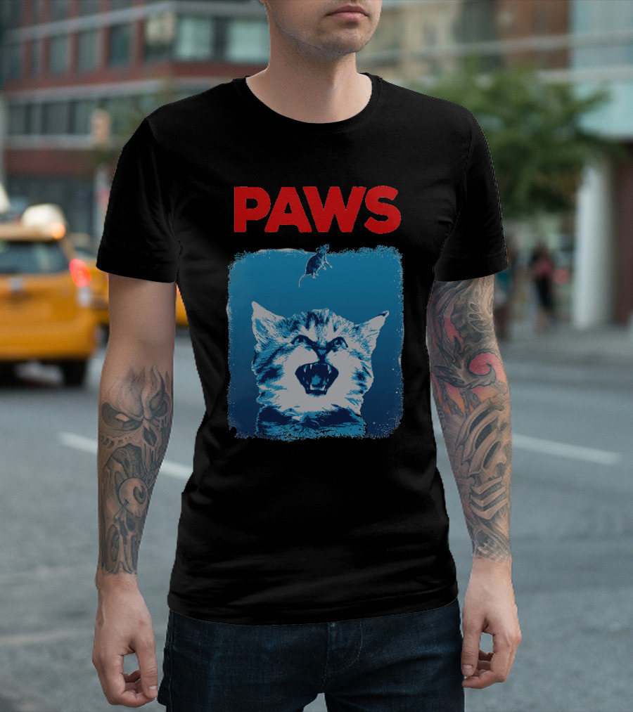 PAWS Cat Jaws Parody With Kitten And Mouse T-Shirt