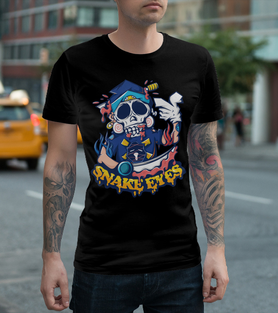 SNAKE EYES Skull with Sword and Dripping Colors T-Shirt