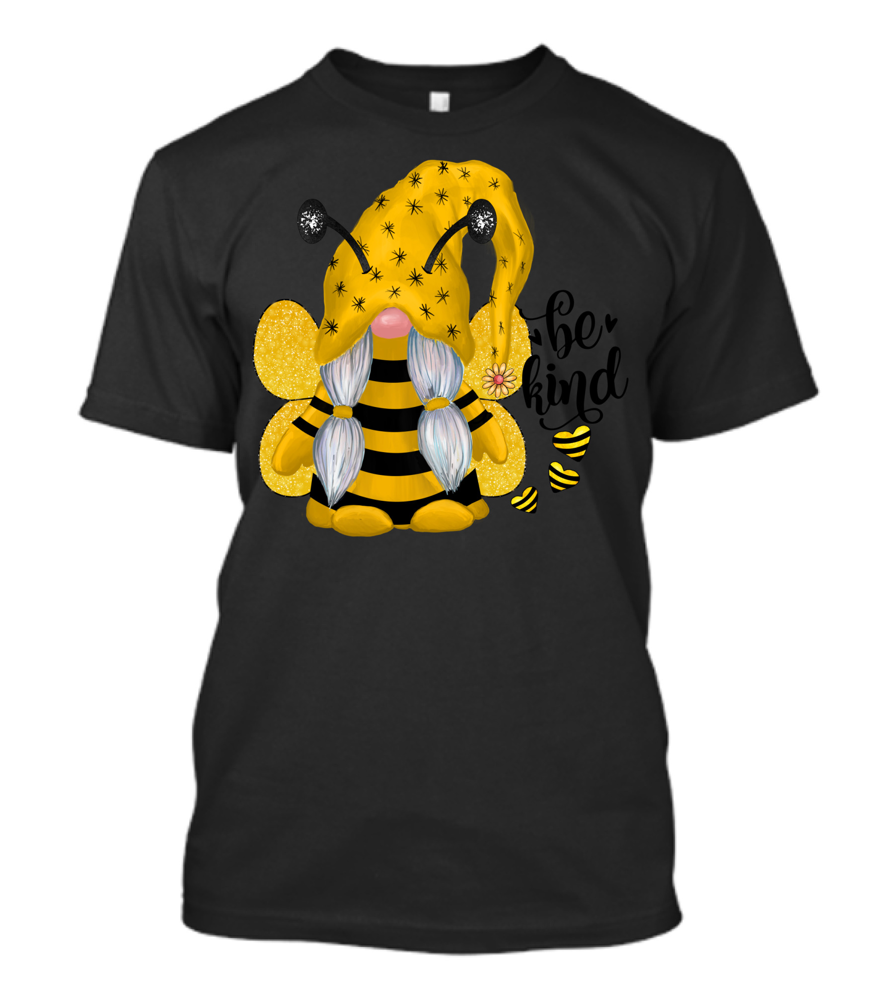 Bee Kind Gnome Bumblebee Antennae Striped Yellow T-Shirt