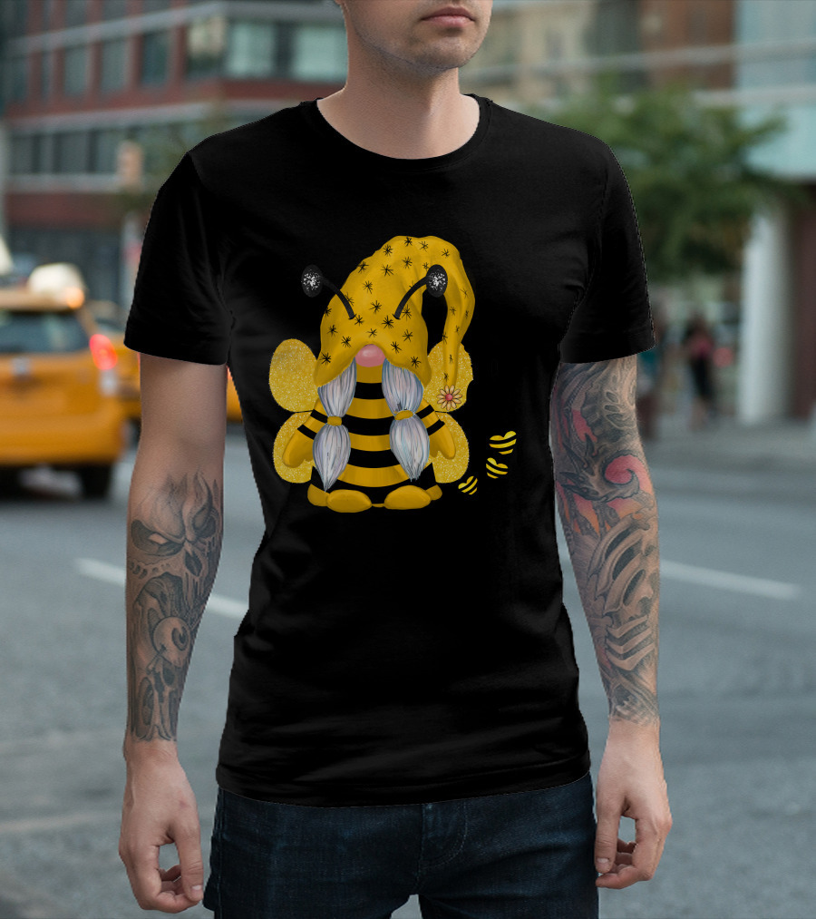 Bee Kind Gnome Bumblebee Antennae Striped Yellow T-Shirt