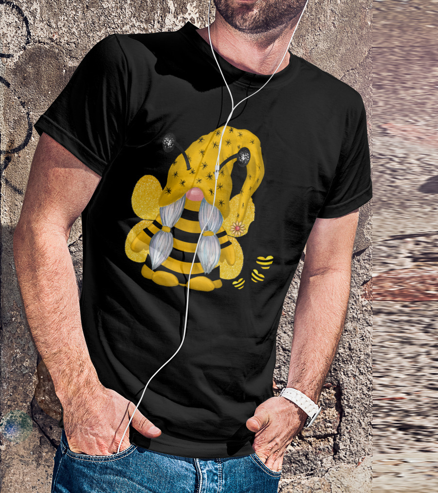 Bee Kind Gnome Bumblebee Antennae Striped Yellow T-Shirt