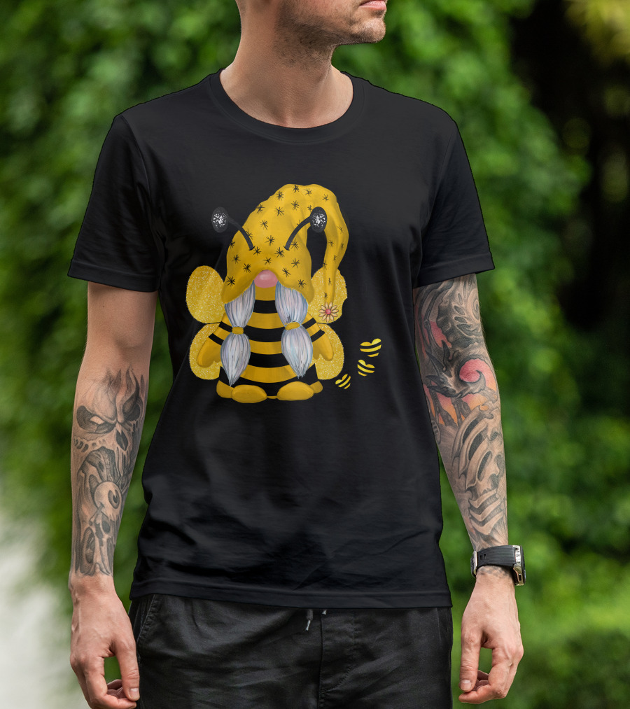 Bee Kind Gnome Bumblebee Antennae Striped Yellow T-Shirt