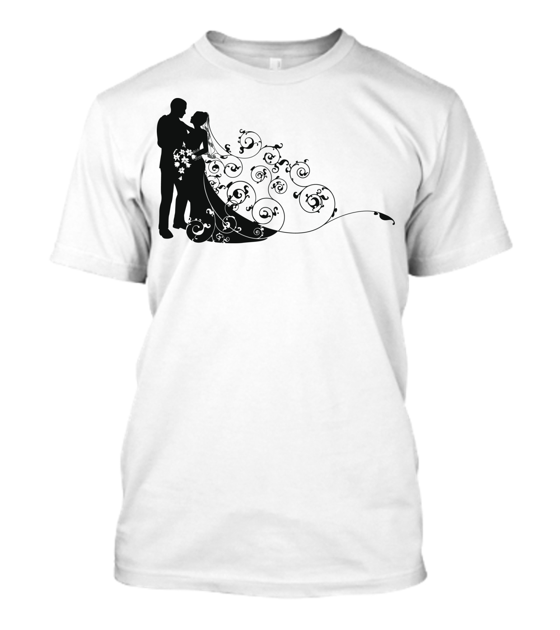 Bride And Groom Elegant Silhouette With Floral Swirl T-Shirt