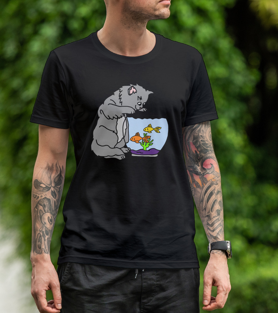 Cat And Fish Aquarium Encounter T-Shirt