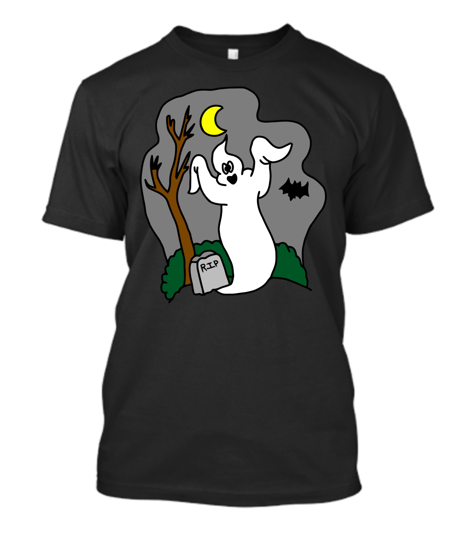 Halloween Ghost With RIP Tombstone And Moon T-Shirt