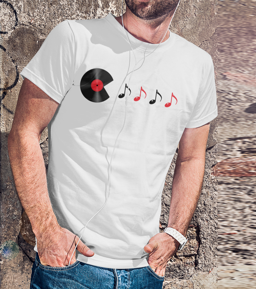Pac Man Record Vinyl Music Notes Retro Gaming T-Shirt