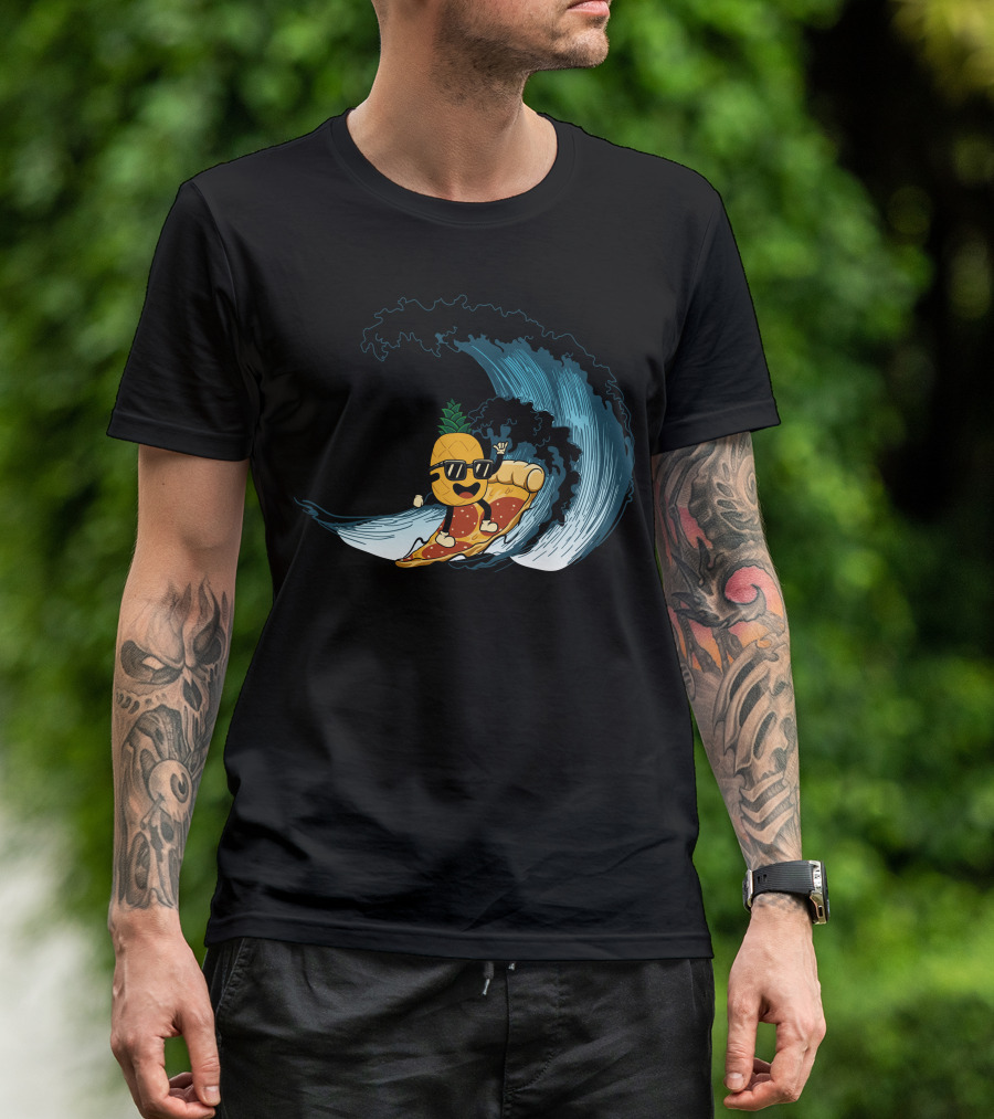 Surfing Pineapple Riding Pizza Wave T-Shirt