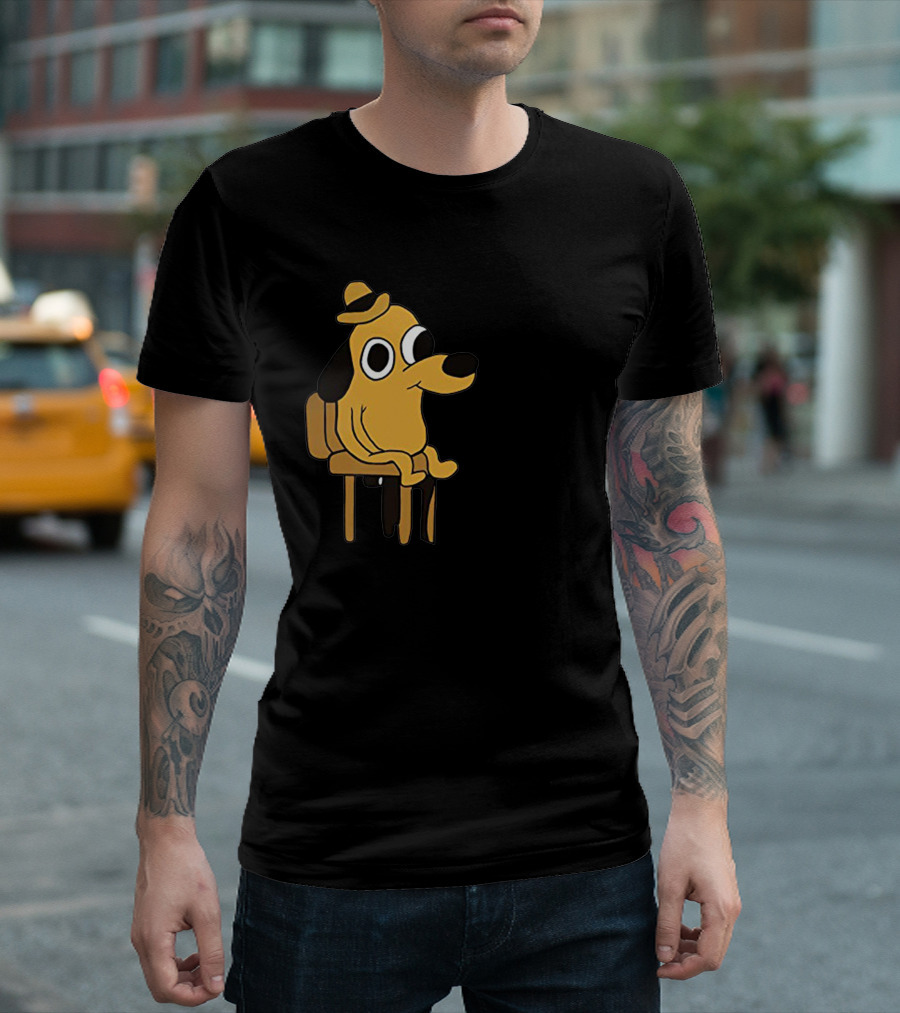 This Is Fine Dude Dog Cartoon Meme T-Shirt
