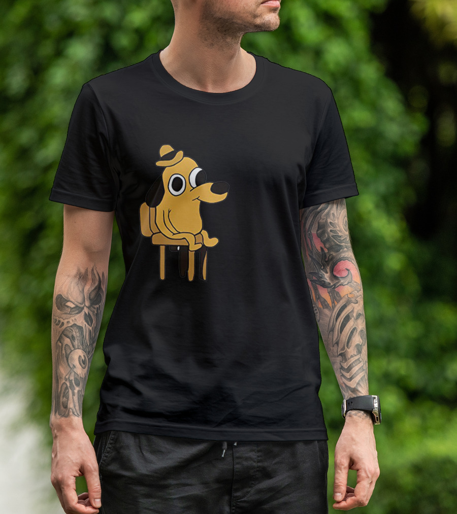 This Is Fine Dude Dog Cartoon Meme T-Shirt
