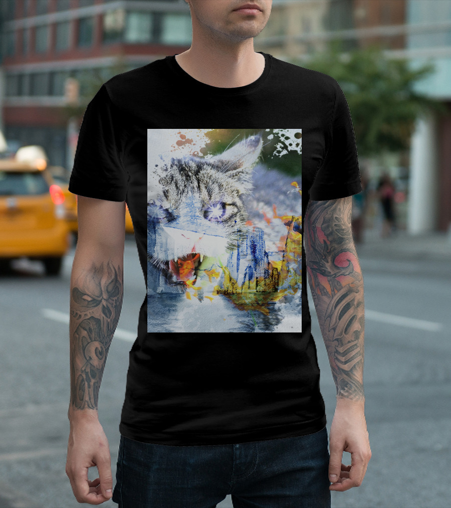 Cademon Cat Cityscape Fusion T-Shirt