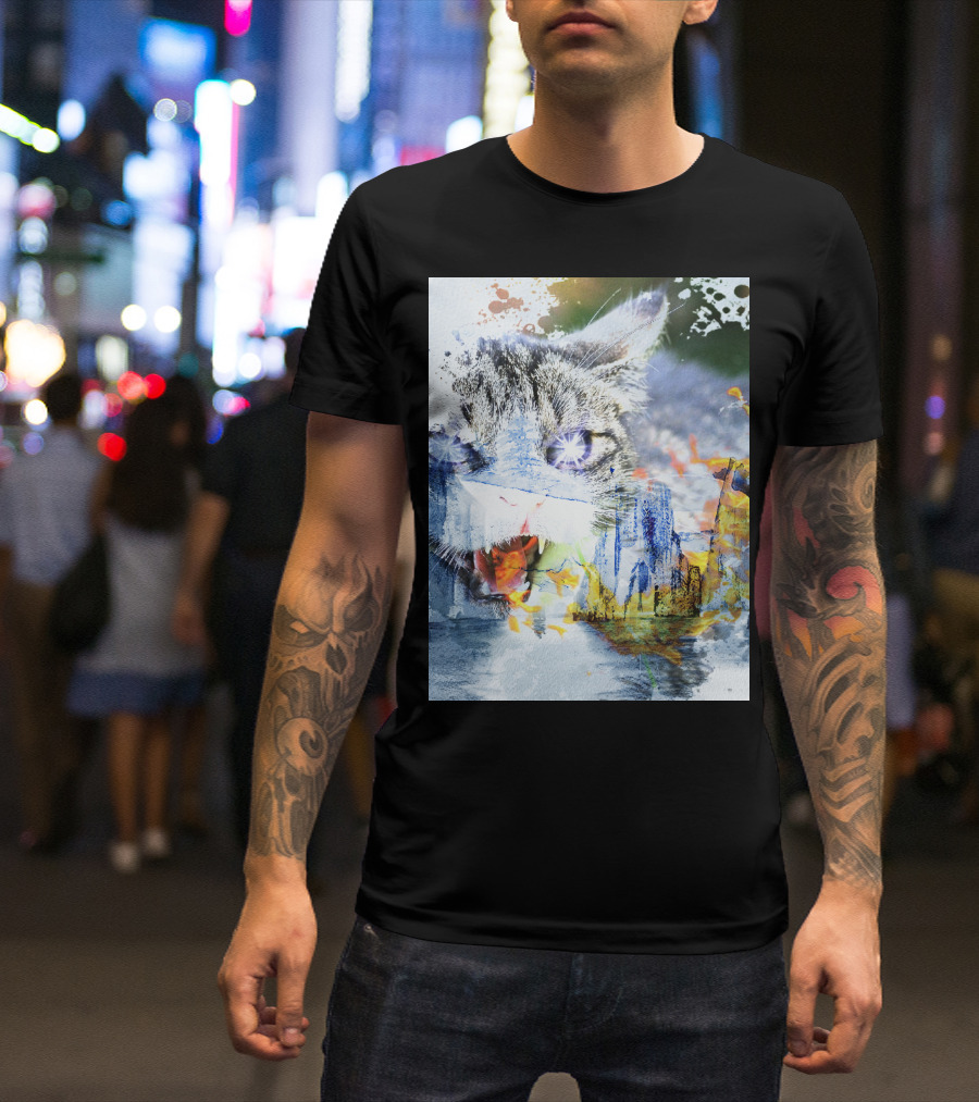 Cademon Cat Cityscape Fusion T-Shirt