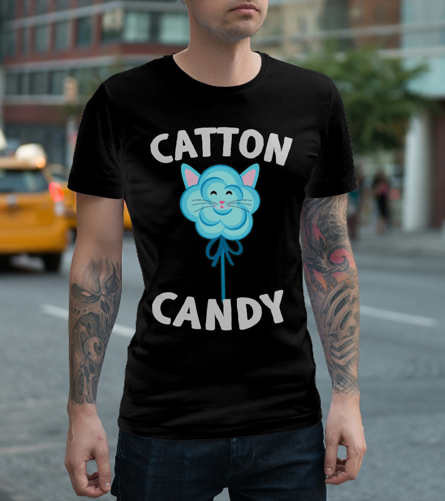 CATTON CANDY Cute Cat Cotton Candy T-Shirt