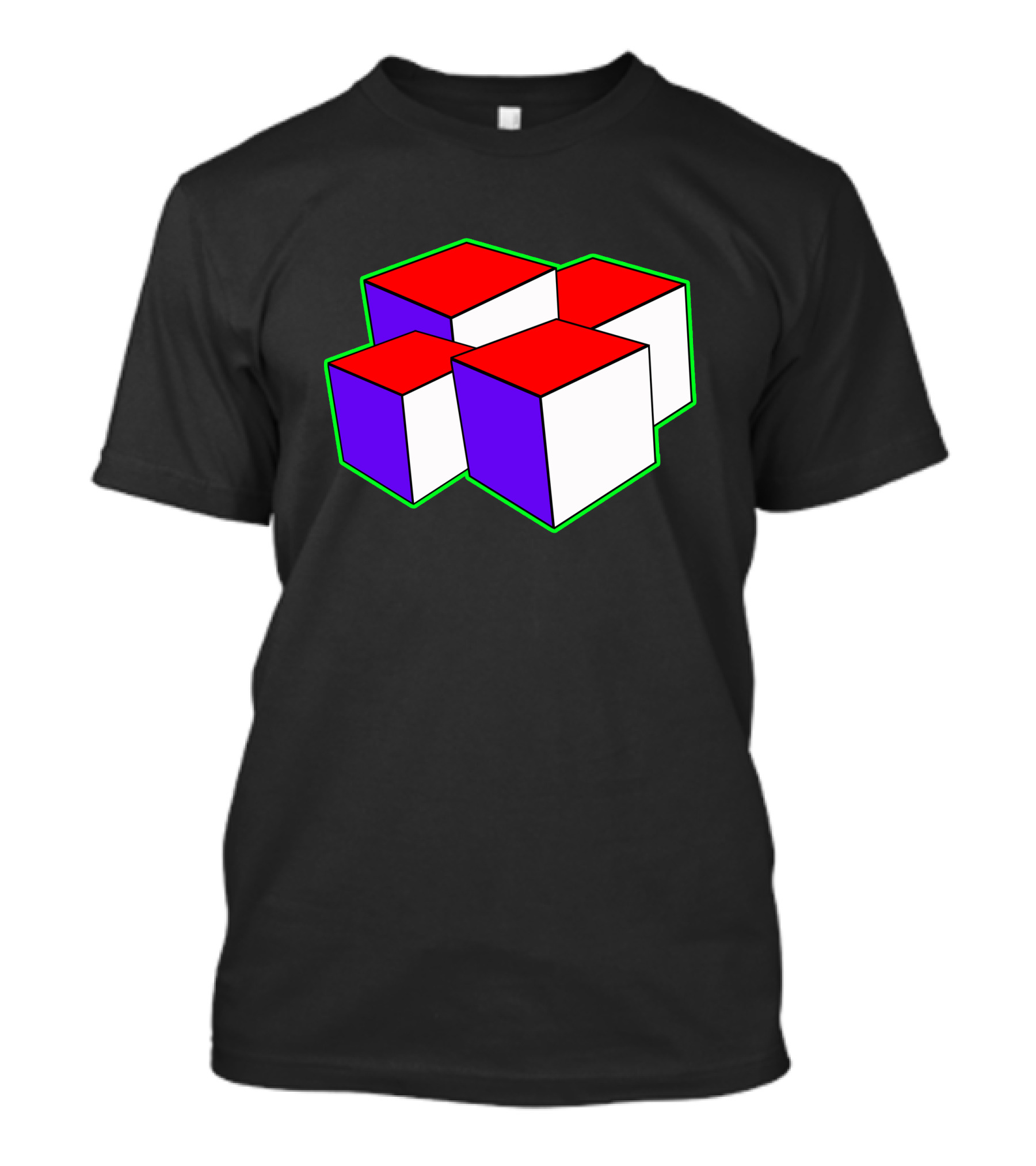 Cubes Red And Purple With Green Outline T-Shirt