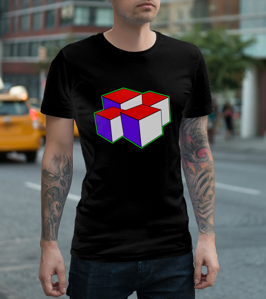 Cubes Red And Purple With Green Outline T-Shirt