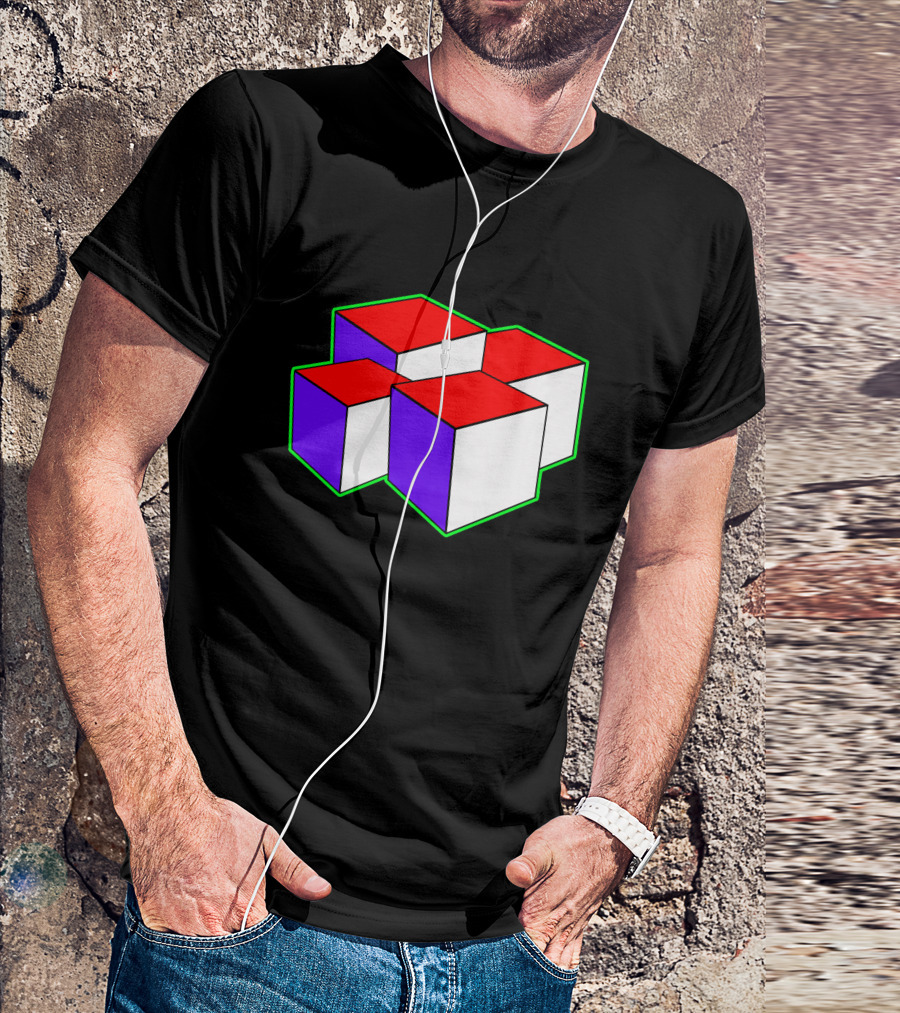 Cubes Red And Purple With Green Outline T-Shirt