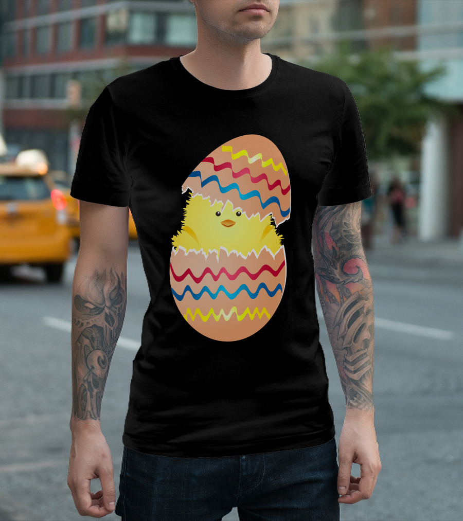 Cute Easter Chicken Inside Colorful Egg Shell with Zigzag T-Shirt