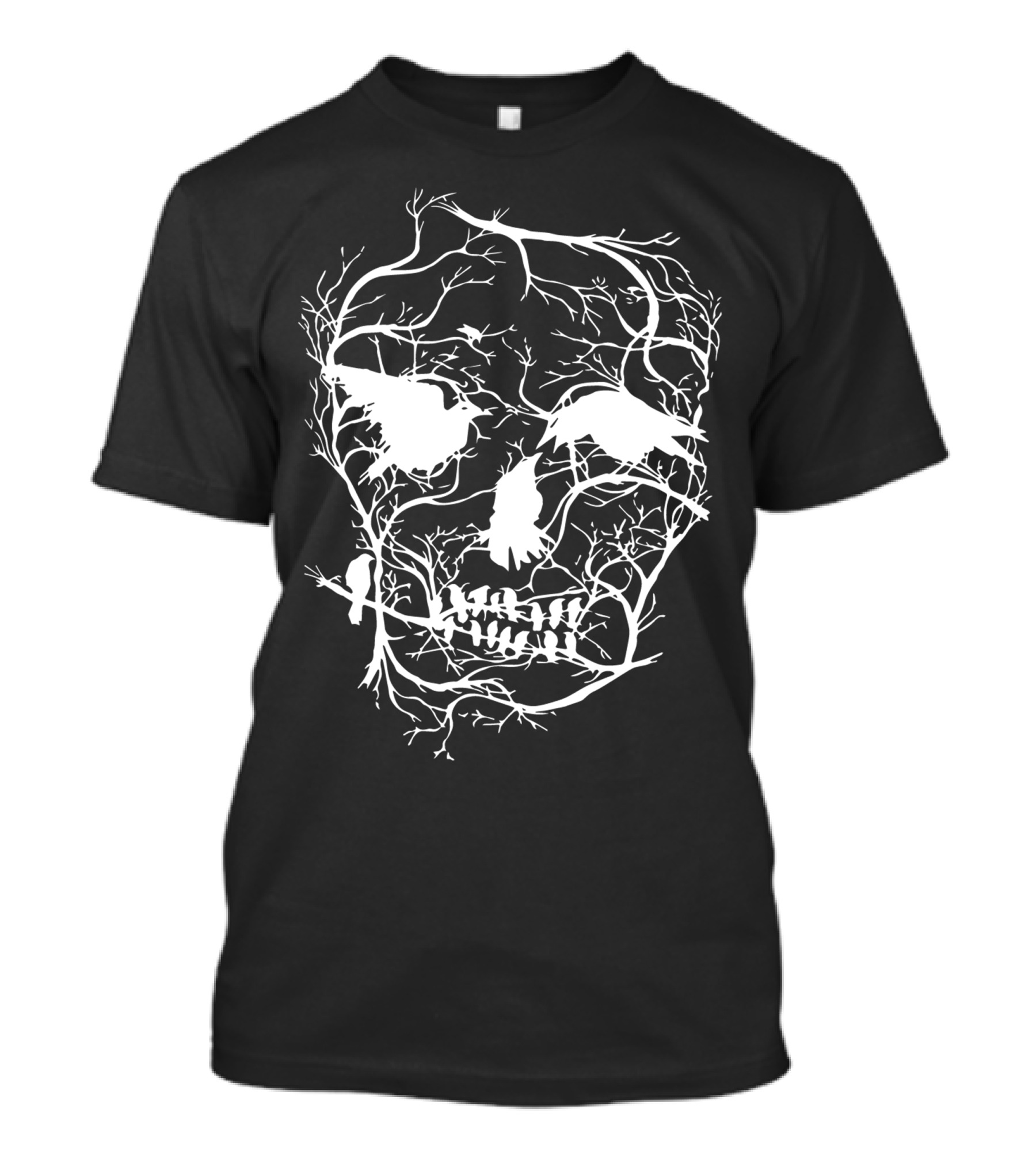 Banksy Style Graffiti Skull With Birds And Tree Branches Stencil T-Shirt