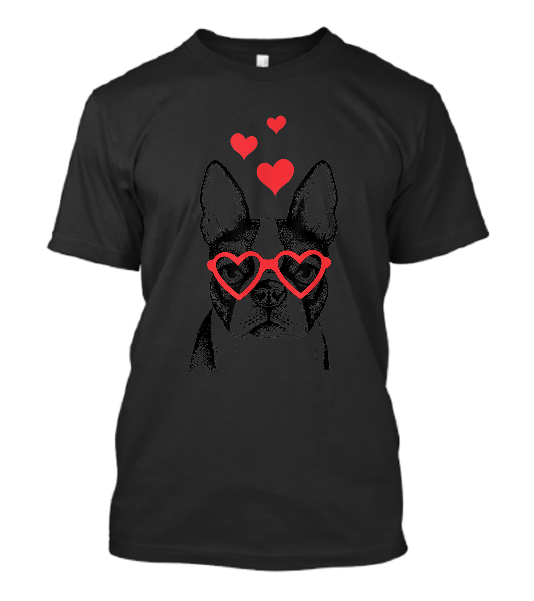 Funny Cute Pug Dog With Heart Glasses And Red Hearts Valentine T-Shirt