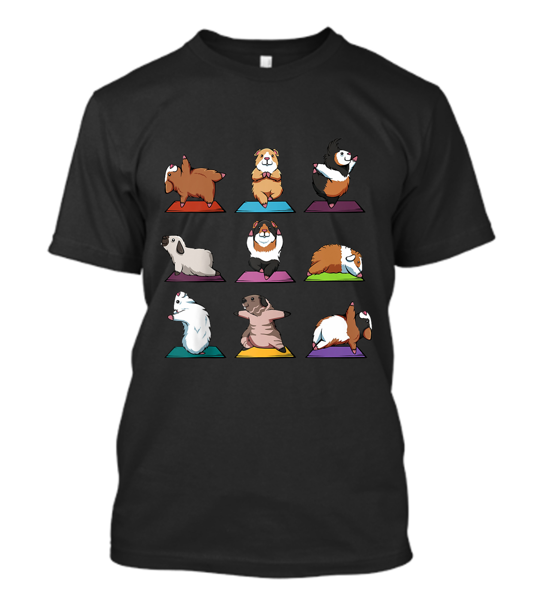 Funny Guinea Pig Yoga Positions On Colorful Mats T-Shirt