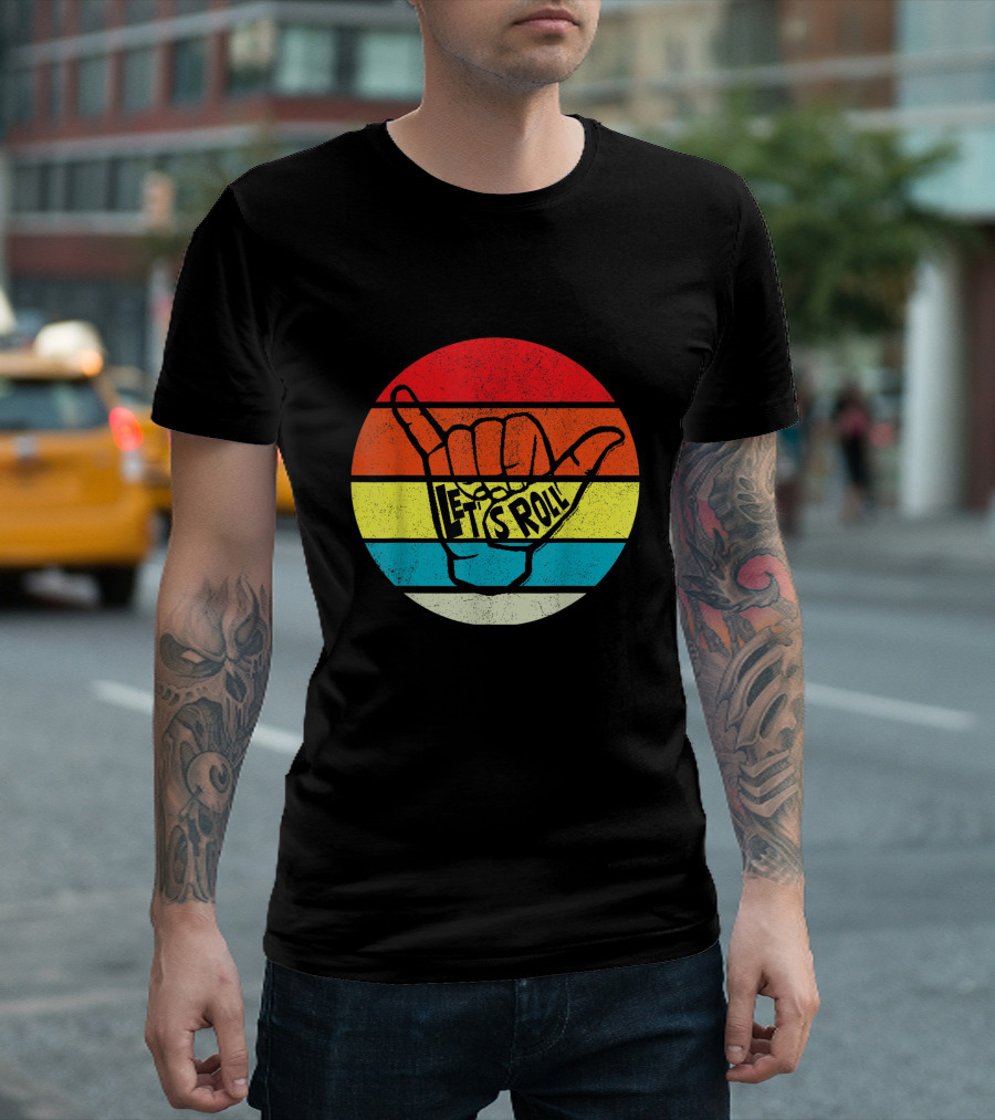 Funny Jiu Jitsu Let's Roll Retro Rainbow Shaka Hand T-Shirt