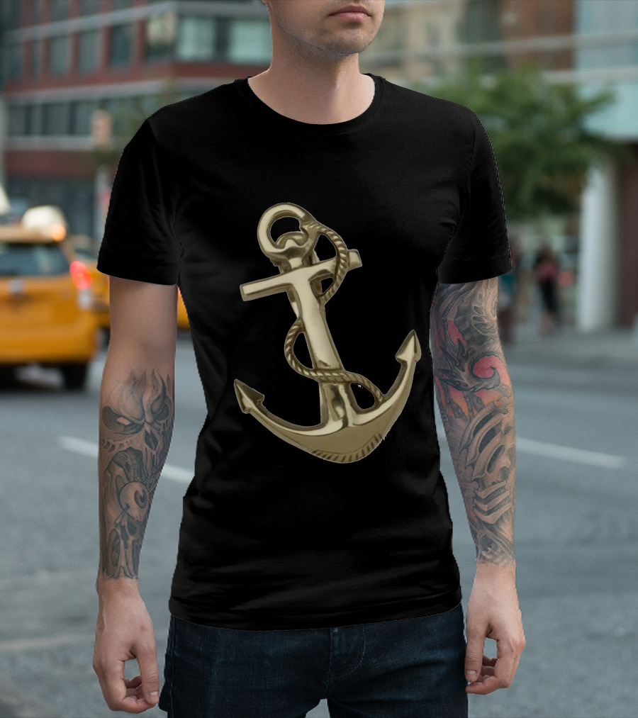 Golden Anchor Nautical Symbol With Rope Detail T-Shirt