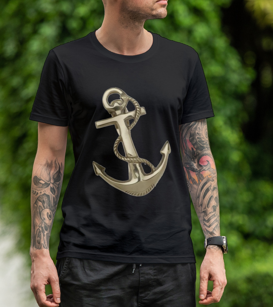 Golden Anchor Nautical Symbol With Rope Detail T-Shirt