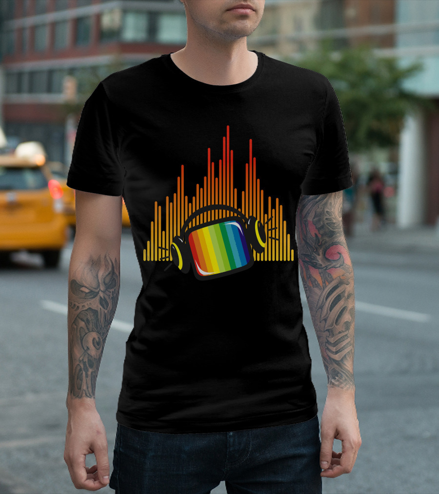 Colorful Rainbow TV Headphones Music Bars T-Shirt