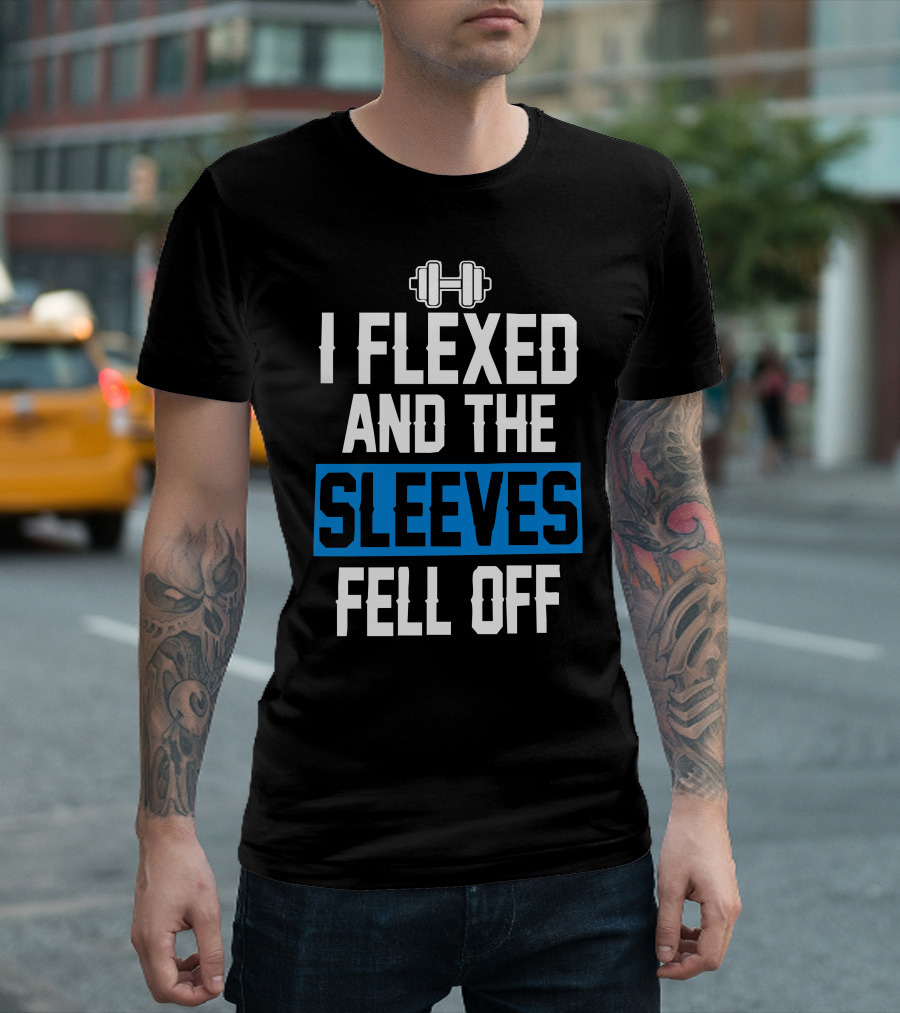 I Flexed And The Sleeves Fell Off Dumbbell Icon Fitness Humor T-Shirt