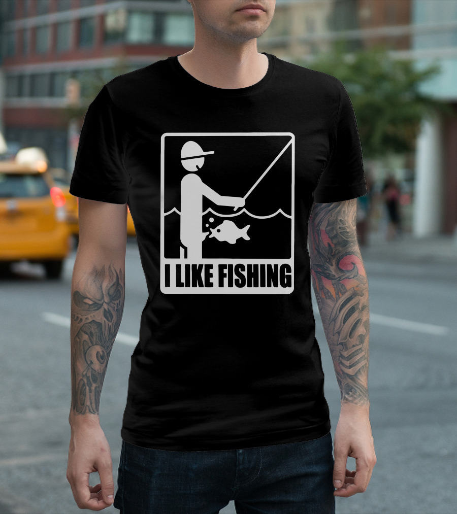I Like Fishing Funny Stick Figure Catching Fish T-Shirt