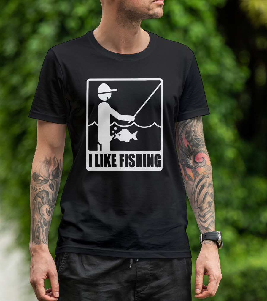 I Like Fishing Funny Stick Figure Catching Fish T-Shirt