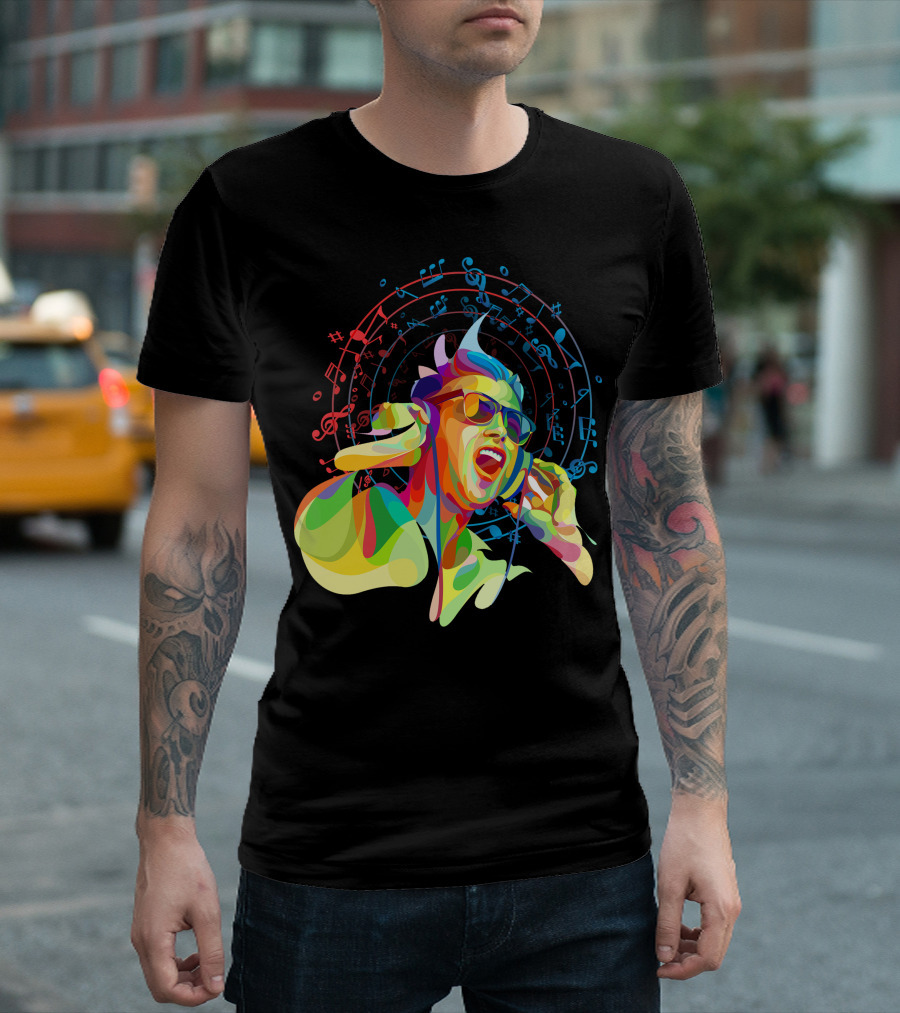 Listening To Music Vibrant Soundwaves Music Notes Burst T-Shirt