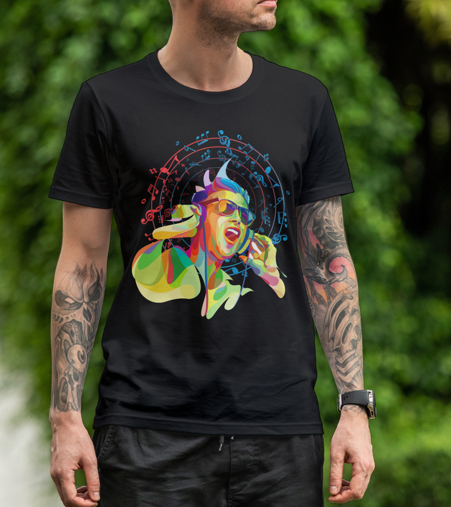 Listening To Music Vibrant Soundwaves Music Notes Burst T-Shirt