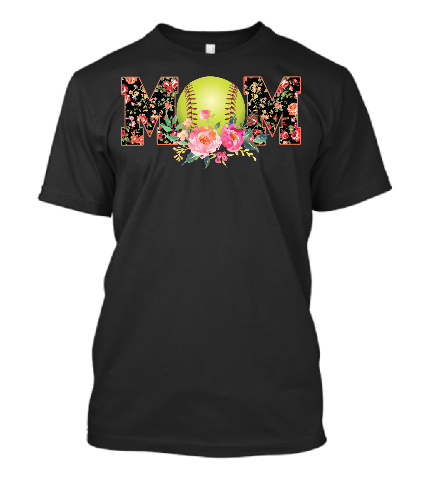Mom Softball Floral Pattern Ball Blossoms T-Shirt